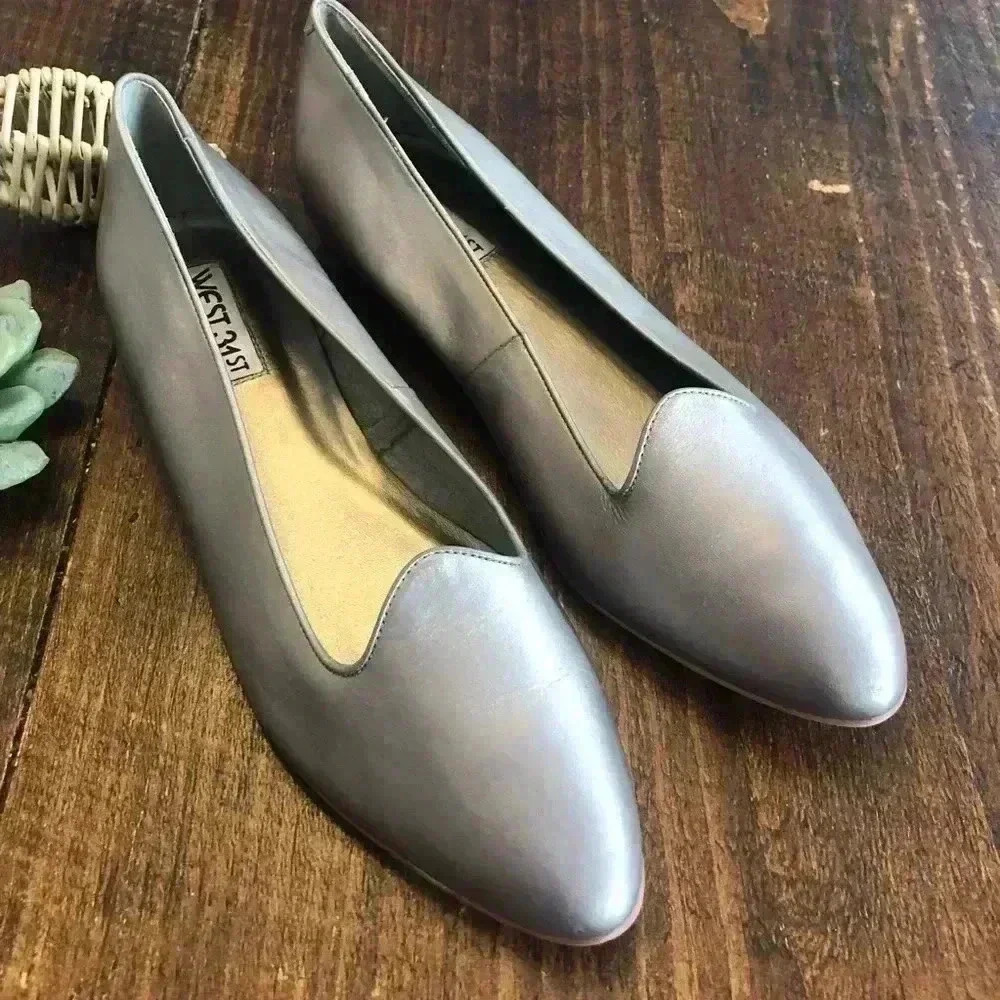 West 31st | Vintage Metallic Flats, Pewter Color
